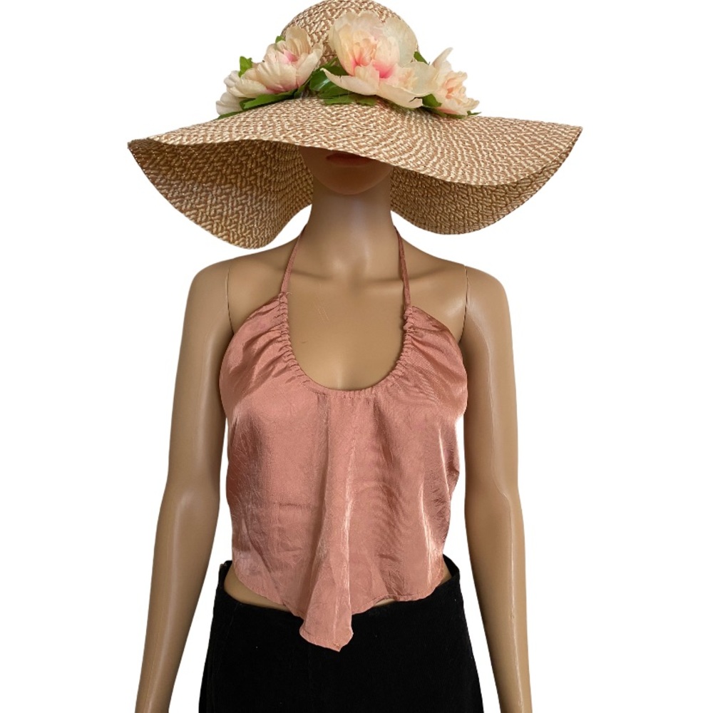 COTTON CANDY Rose Satin Backless Halter Size M
